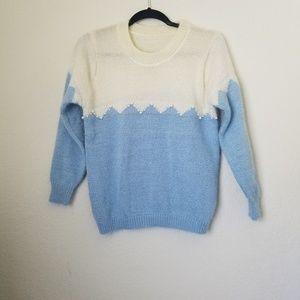Vintage White and Baby Blue Pearl Detail Sweater